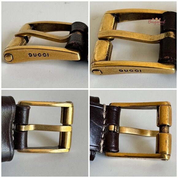 Auth Gucci Web Green/Red Canvas Brown Leather Gold Buckle Belt 90/36 - Picture 2 of 14